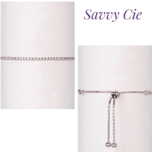 NWT Savvy Cie Sterling Silver Cubic Zirconia Box Tennis Bracelet - Picture 2 of 10